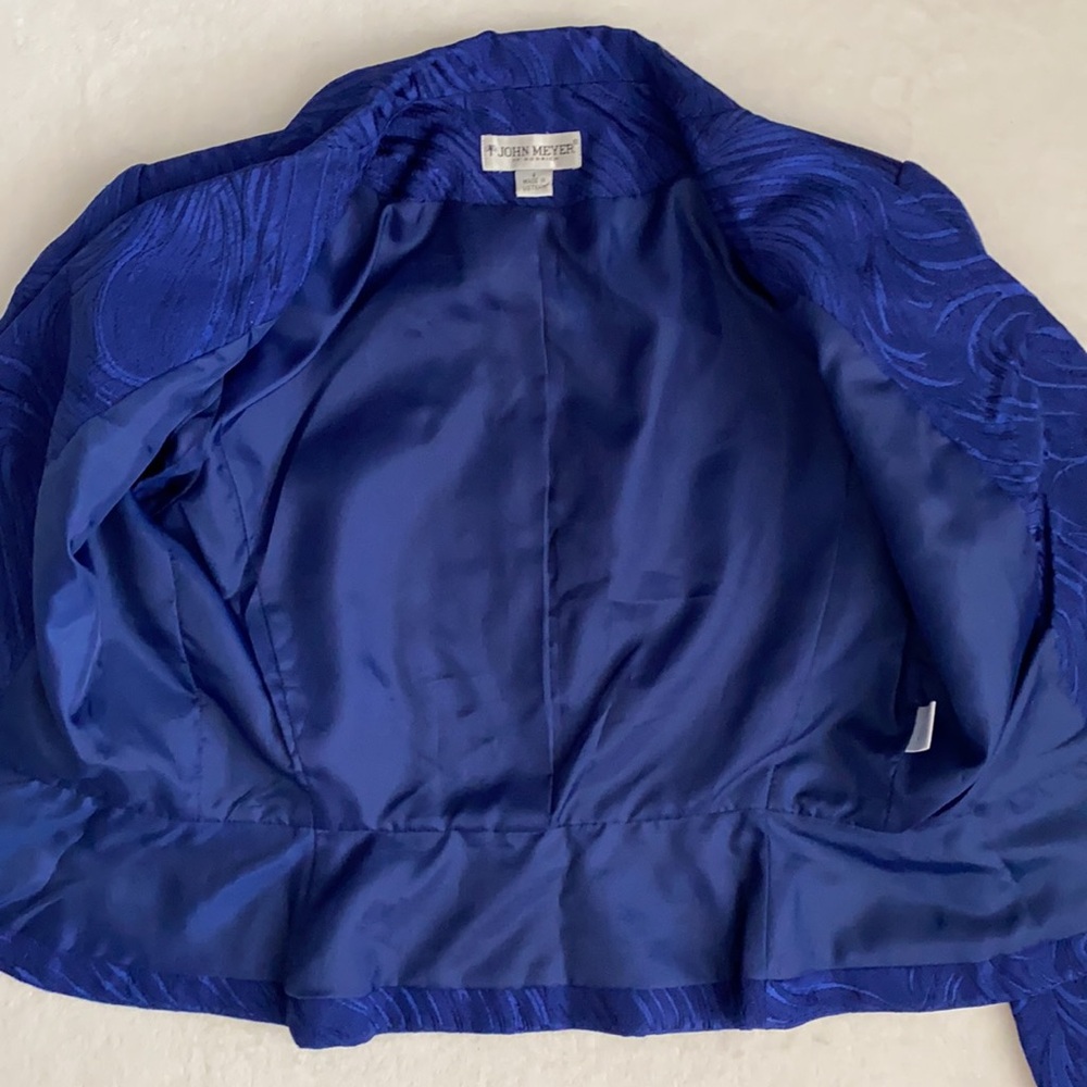 {VTG} John Meyer of Norwich | Metallic Jacquard Jacket Skirt Set Royal Blue (8) - Picture 7 of 16